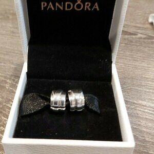 Authentic PANDORA Sterling Silver Polished Ribbons Clips Charm set 799502C00